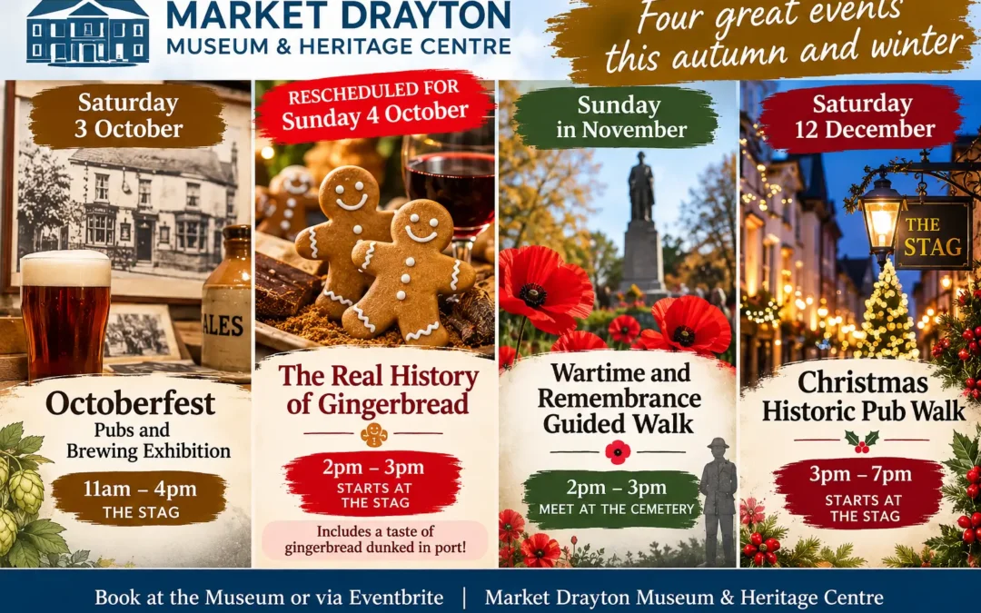 From gingerbread and old pubs to wartime stories and Christmas – discover Market Drayton’s history this autumn