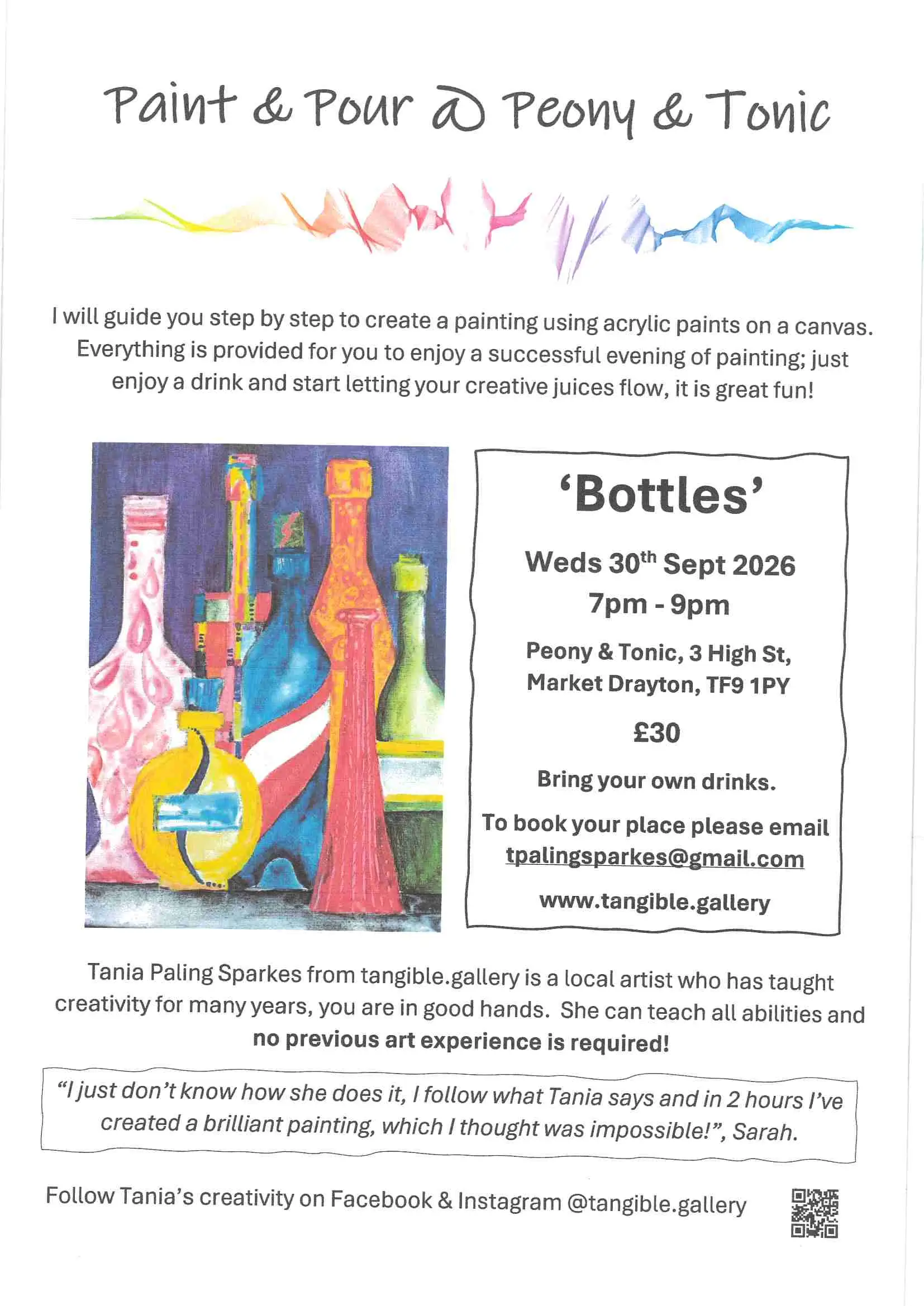 Paint & Pour at Peony & Tonic (Bottles)